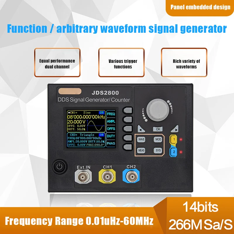 

Генератор сигналов JDS2800 60 МГц, цифровое управление, двухканальный DDS произвольный измеритель частоты DQ-Drop