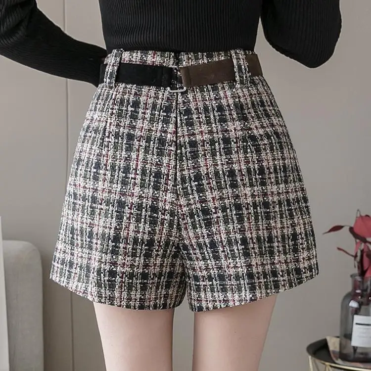 

Lauri Laki New Woolen Shorts Women Elegant High Waist Wide Leg Shorts with Belt Autumn Winter 2020 Vintage A-line Shorts