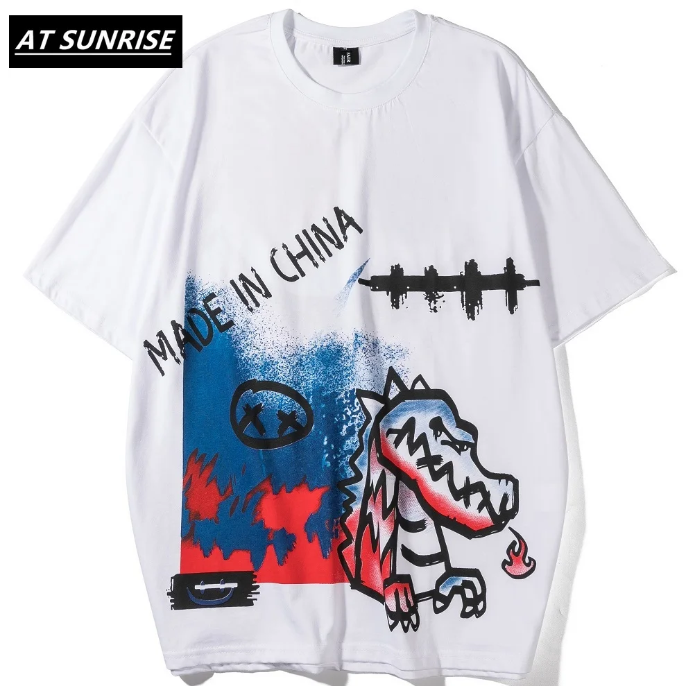 Окрашенные динозавр Граффити футболка мужская толстовка хип-хоп Короткие рукава