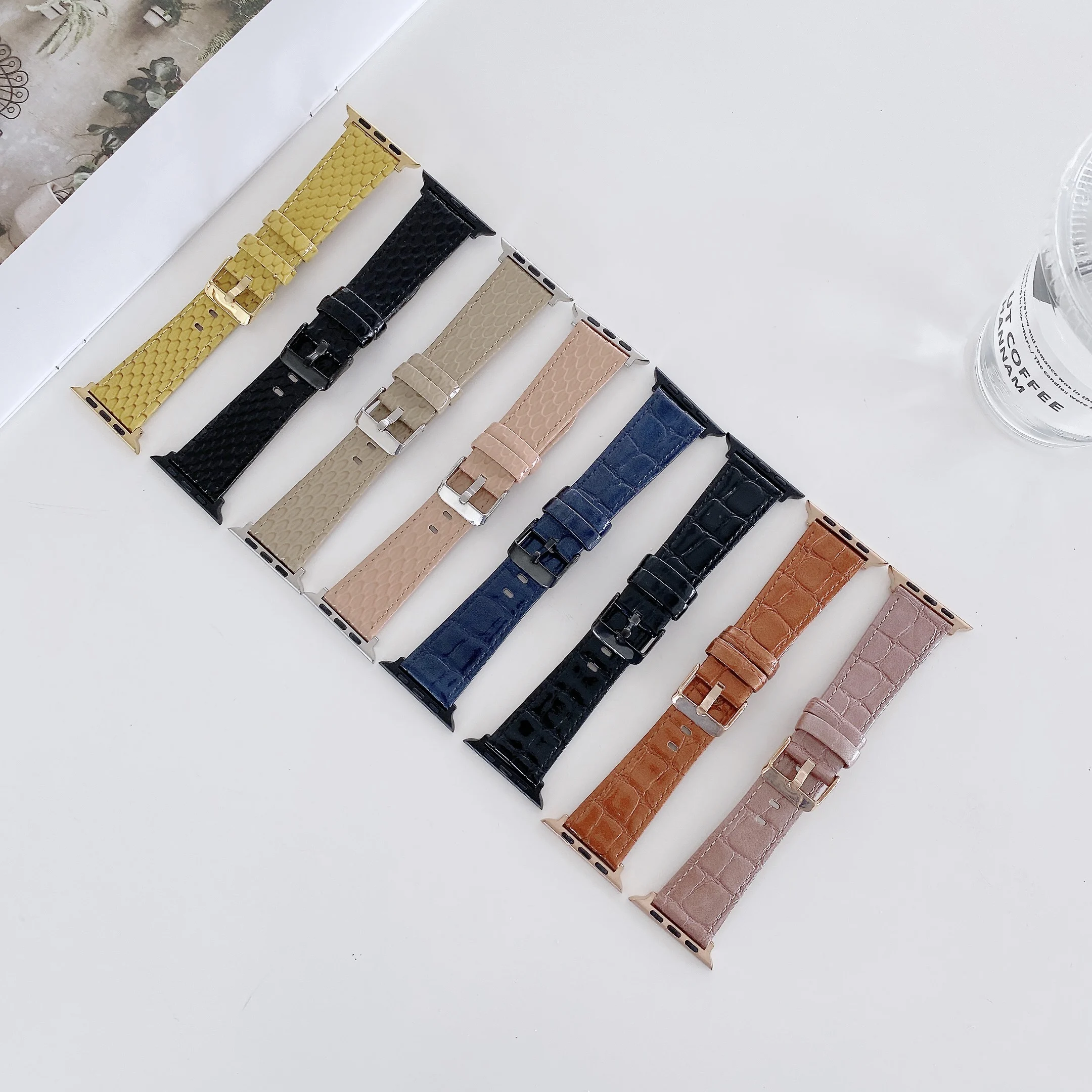

40mm 38mm 42mm 44mm leather watch bands For Apple Watch luxury Strap Bamboo Strap Crocodile Pattern Sport Bracelet Strap Series