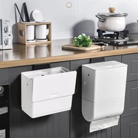 Wall Mounted Trash Can with Tissue Box for Kitchen Household Cabinet Door Waste Bin with Lid Kitchen Convenient Garbage Bin