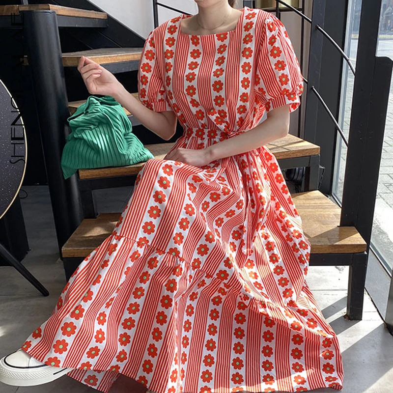 SHENGPALAE женское винтажное платье макси с высокой талией тонкий элегантный