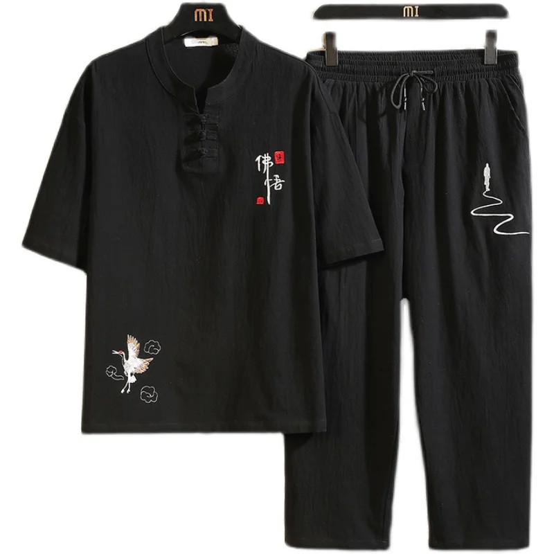 

2021 Summer Brand Casual Line Short Sleeve T-Shirt Set Loose Style Oversize Male 2 Pieces Male Tracksuit