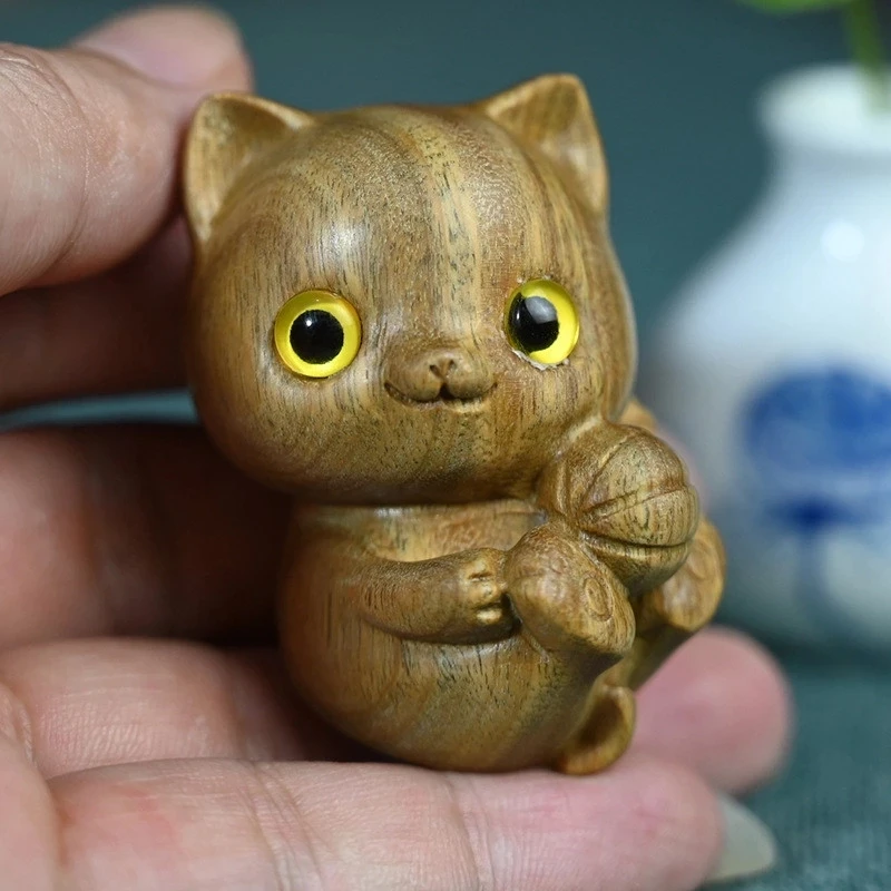 

Handmade Engraving cute cat Car Decorations Home Decoration Office Ornaments Wooden Crafts Photography Props