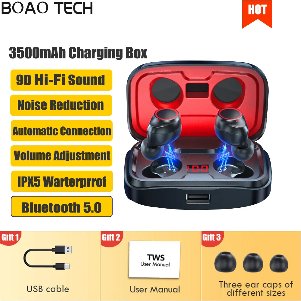 TWS Wireless Headphones Fone Bluetooth 3500mAh Charging Box Earphone 9D Stereo Sound Sport Waterproof Earbuds Headset For IPhone