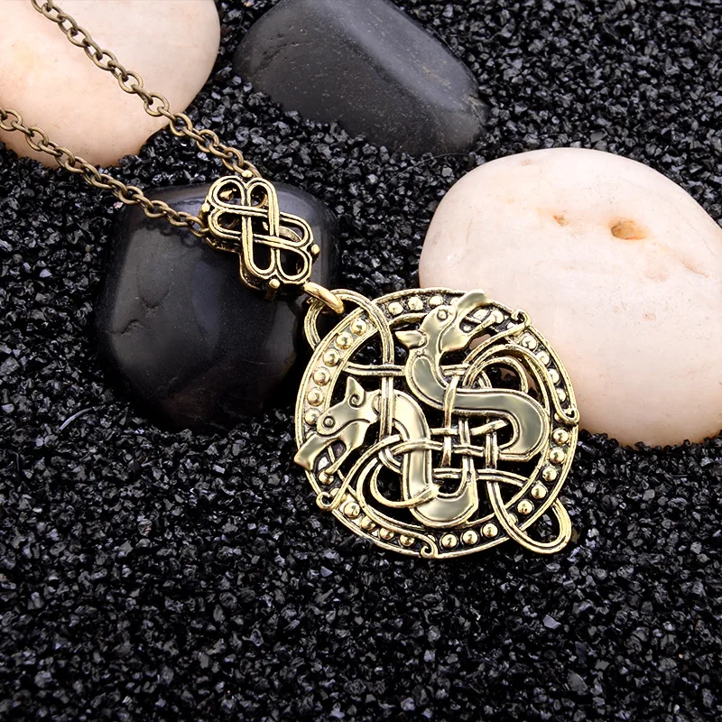 Skute винтажные руны ожерелье норвежский викинг властный двойной дракон талисман