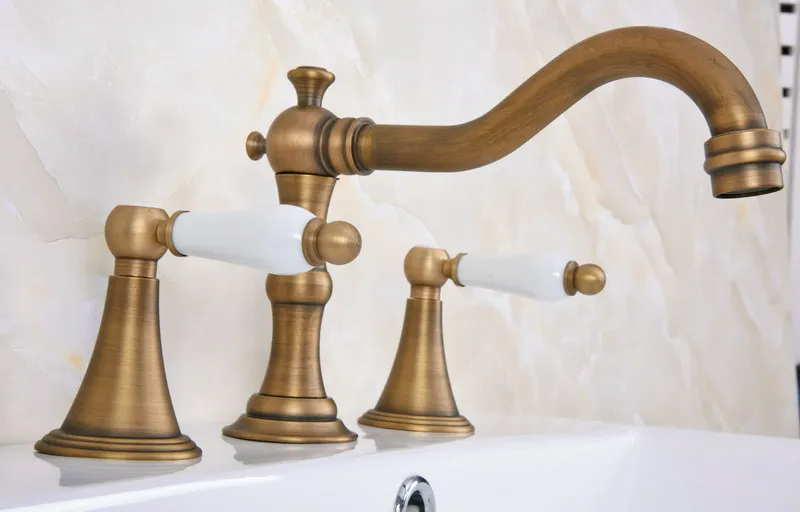 Смеситель для раковины с двумя ручками винтажный латунный смеситель 3