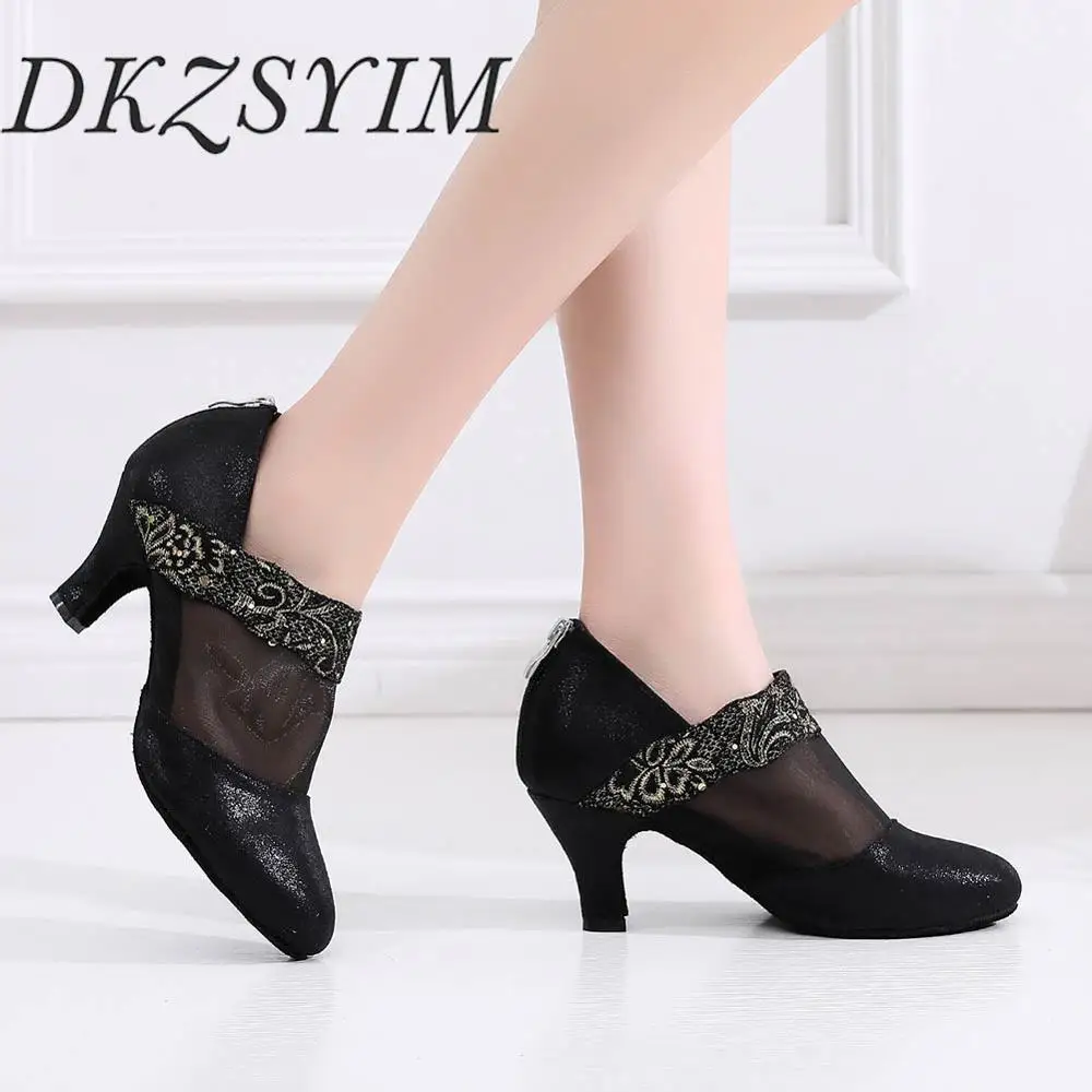 Женские туфли для латиноамериканских танцев DKZSYIM черные кожаные из