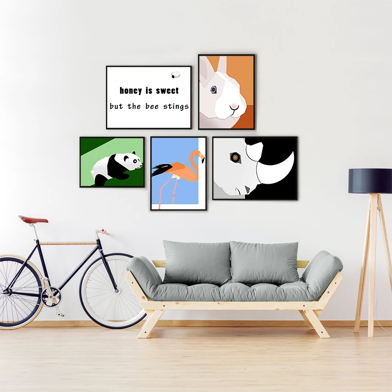 

Abstract Animal Painting Canvas Print Rabbit Panda Flamingo Nordic Poster Nursery Wall Art Picture for Baby Kids Room Home Decor