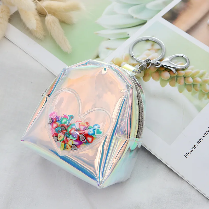 Cute Mini Laser Unicorn Printed Coin Purse Women Shell-shaped Square Bag PVC Clear Zipper Card short for girl | Багаж и сумки