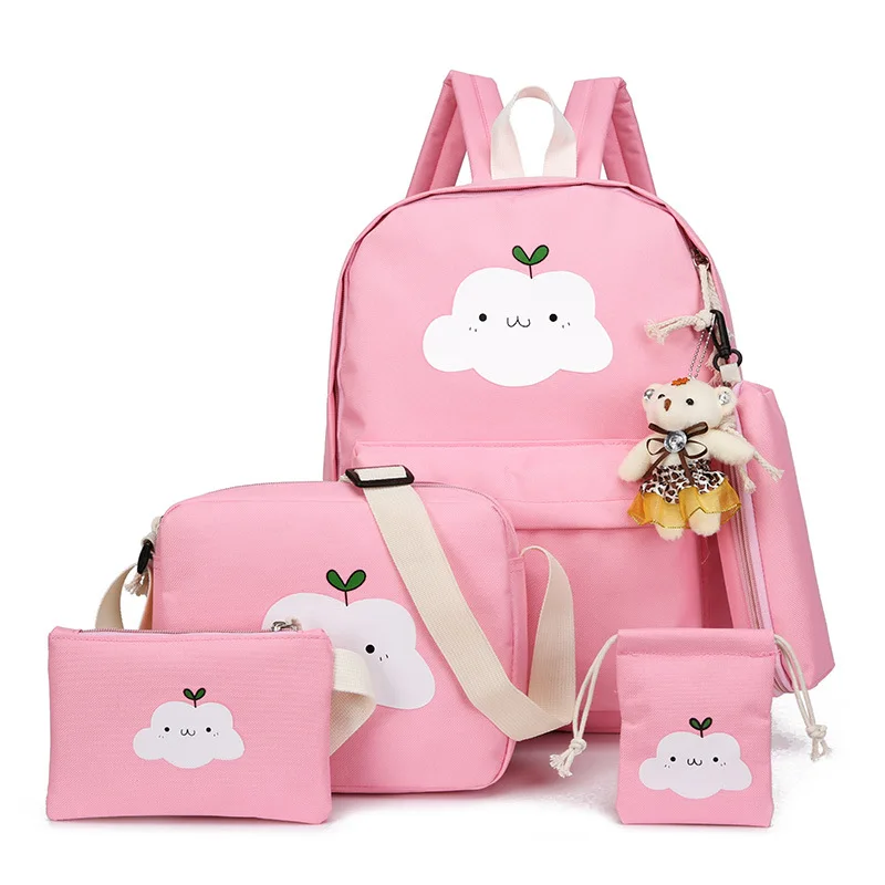 Children School Bags for Girls Backpacks Cartoon Print Kids Backpack Boys Shoulder Bags Student Laptop Canvas Backpacks 5pcs/set