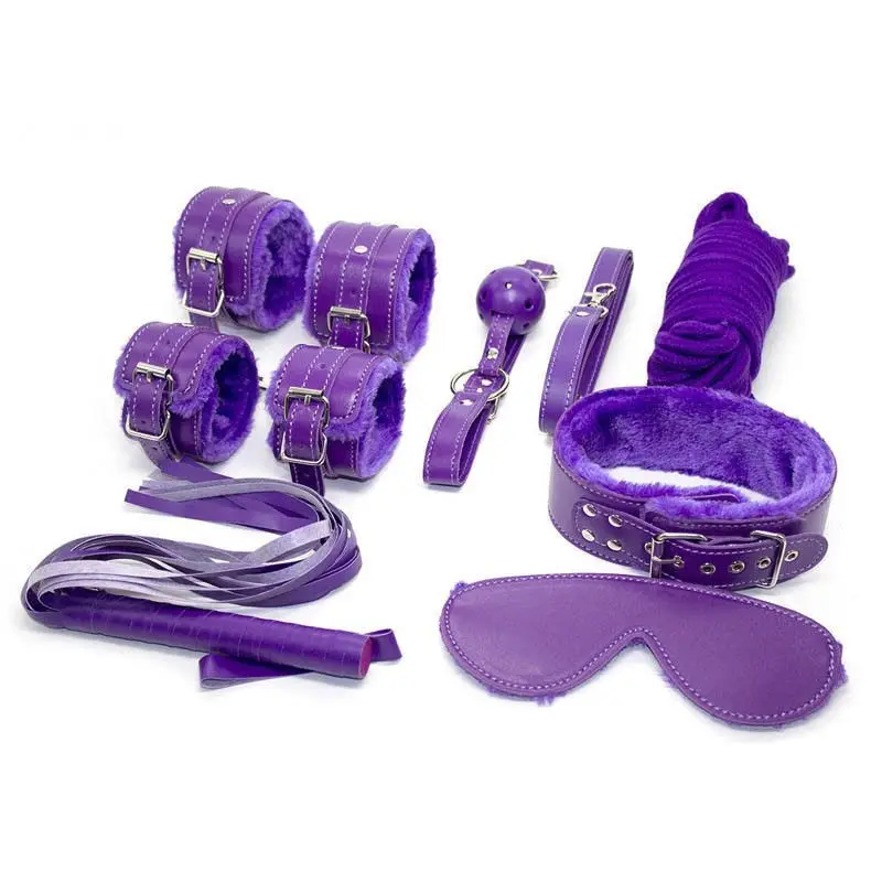 

7pcs/Set bdsm Bondage Plush Fetish Handcuffs Blindfold Ball Gag Slave Collar Whip Bondage Rope Restraints Sex Toys for Couples