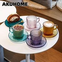european retro primary color glass coffee cup set afternoon tea cup breakfast exquisite light luxury milk coffee cup with saucer