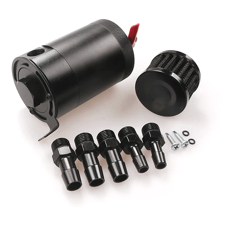 

2-Port Oil Catch Can Tank Reservoir+Drain Valve Breather Baffle Aluminium Alloy Black