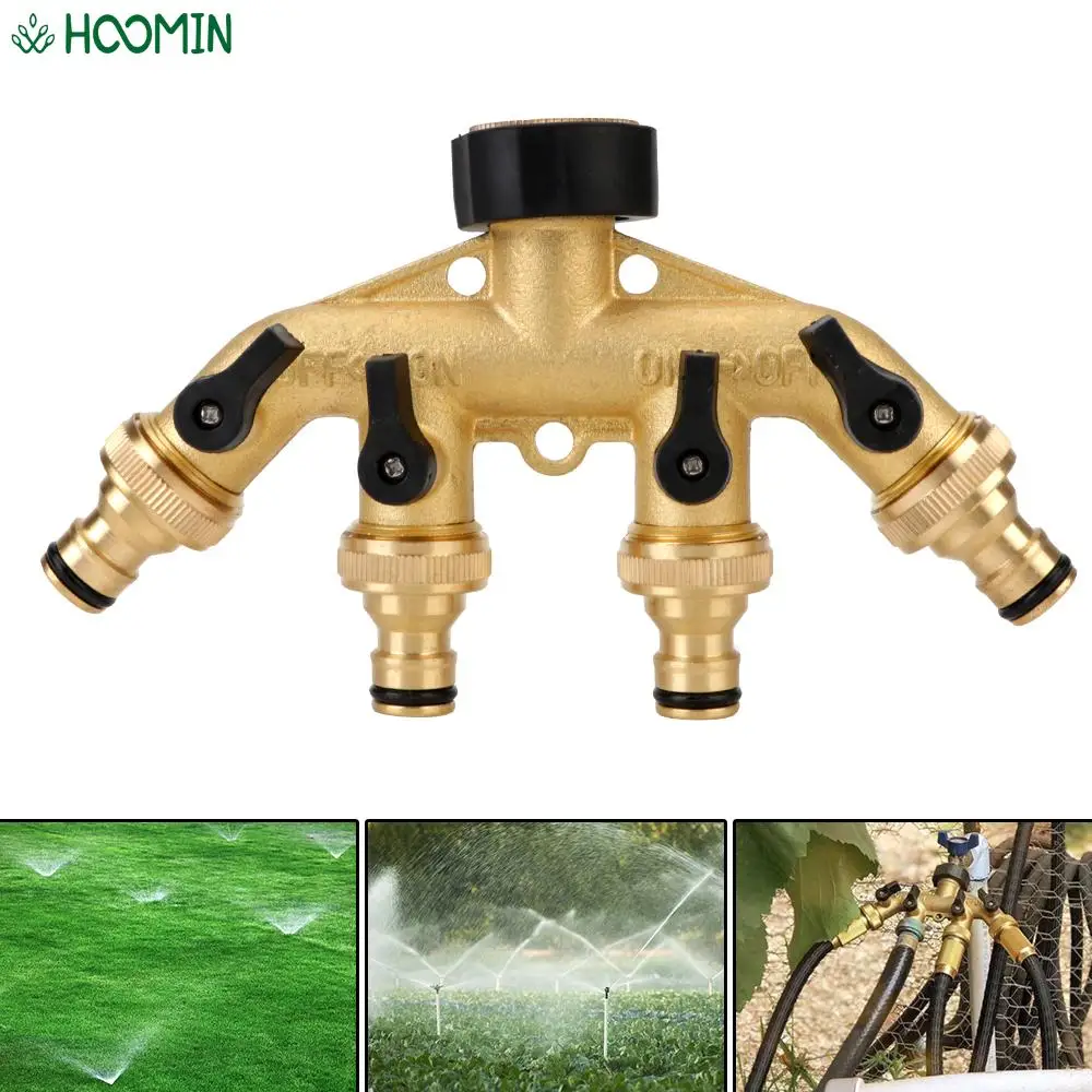 

3/4"Thread 4 Way Tap Hose Connector For Outdoor Tap Faucet Garden Hose Splitter Brass Watering Connector Distributor