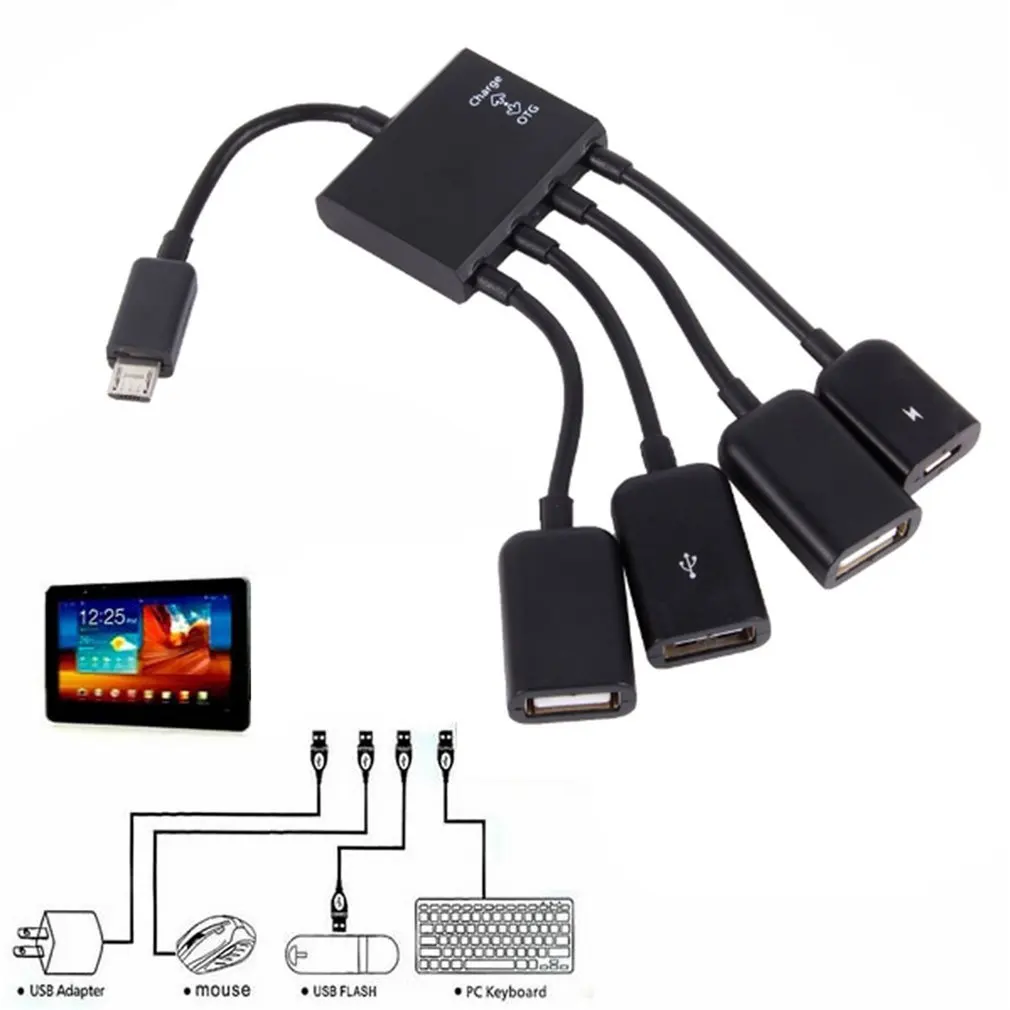 Кабель концентратор с разъемом Micro USB для зарядки OTG 3/4 порта адаптер смартфонов
