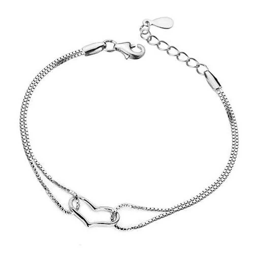 

S55CB34 925 Silver Heart-shaped Couple Bracelet Fashion Silver Creative Peach Heart Bracelet Jewelry