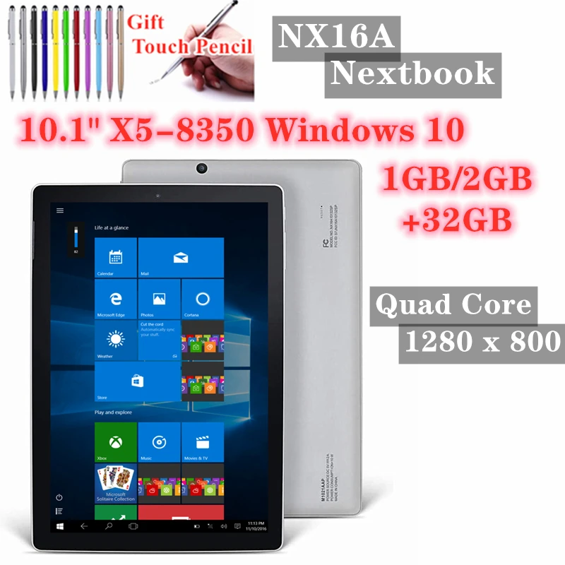 Buy 10,1 Inch Windows 10 Home Nextbook Mit Dual Kameras 1280*800 IPS Quad Core 1 2GB RAM 32GB ROM NX16A x5 8350 CPU Tabletten PC