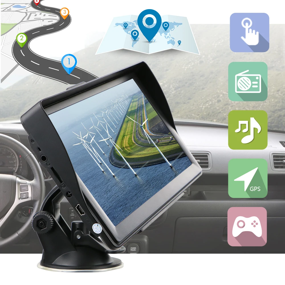 Podofo 7 дюймов HD Автомобильный gps навигатор с картой Встроенный 8 Гб ПЗУ FM Радио MP3 MP4