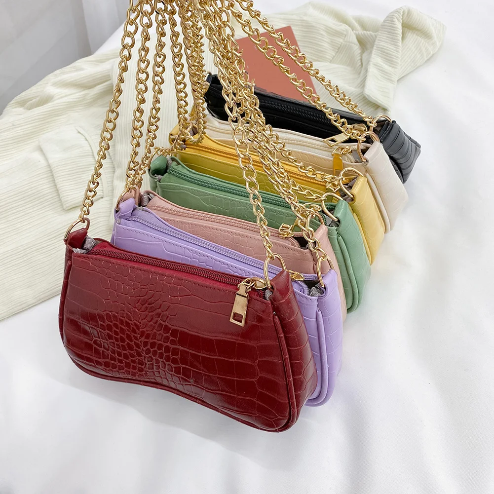 

Alligator Pattern Shoulder Bags For Women 2021 PU Leather Underarm Bags Bolsa Mujer Female Mini Chain Baguette Bag Sac femme