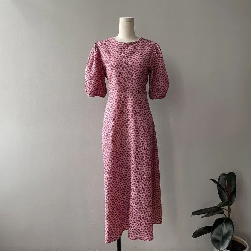 

Sweet Pink Heart Print Dress Woman Slim Waist A Line Office Ladies Sexy Vestido De Mujer Moda O Neck Short Sleeve Sundress Tide