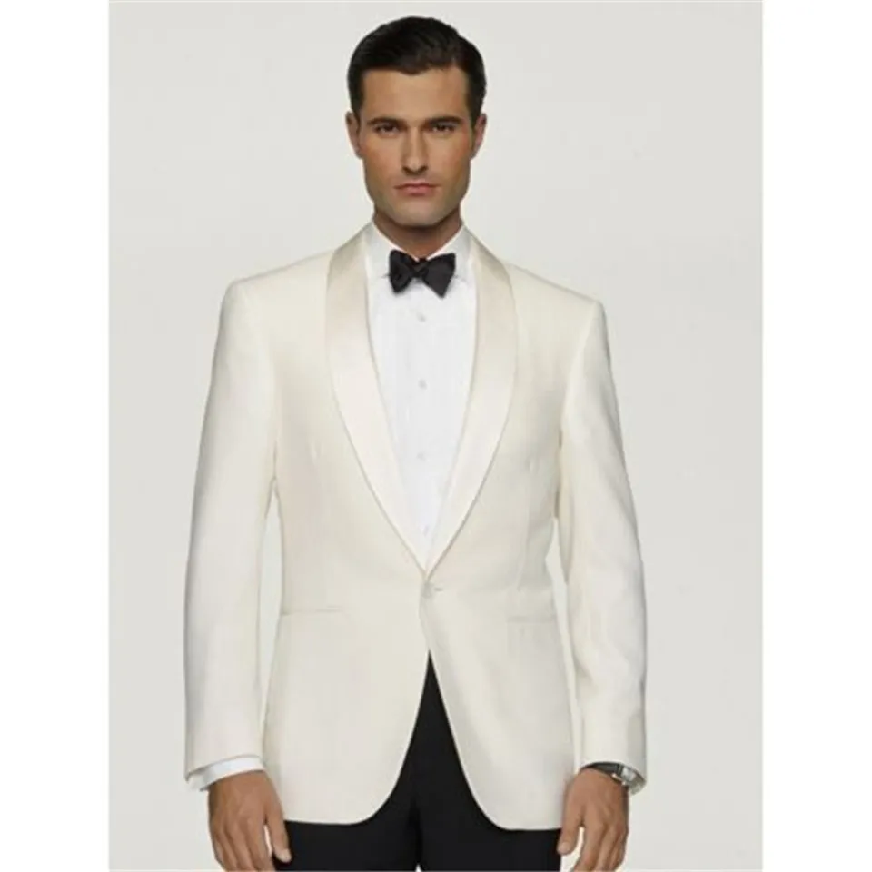 

New Men’s Suit Smolking Noivo Terno Slim Fit Easculino Evening Suits For Men Ivory Groom Tuxedos ( jacket+Pants) Groomsmen