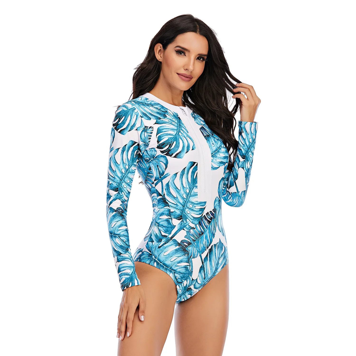 

Print Floral One Piece Swimsuit Women Swimwear Monokini Long Sleeve Printed Female Bathing Suit Surfing Bodysuit Swim Wear Beach
