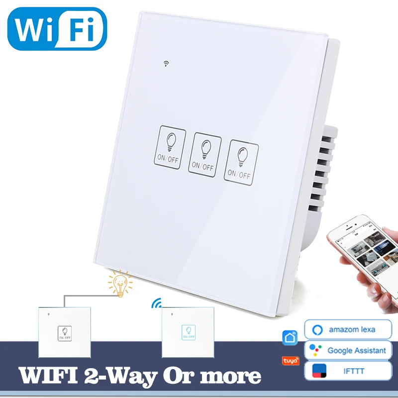 WIFI сенсорный светильник значок настенный выключатель белое стекло синий