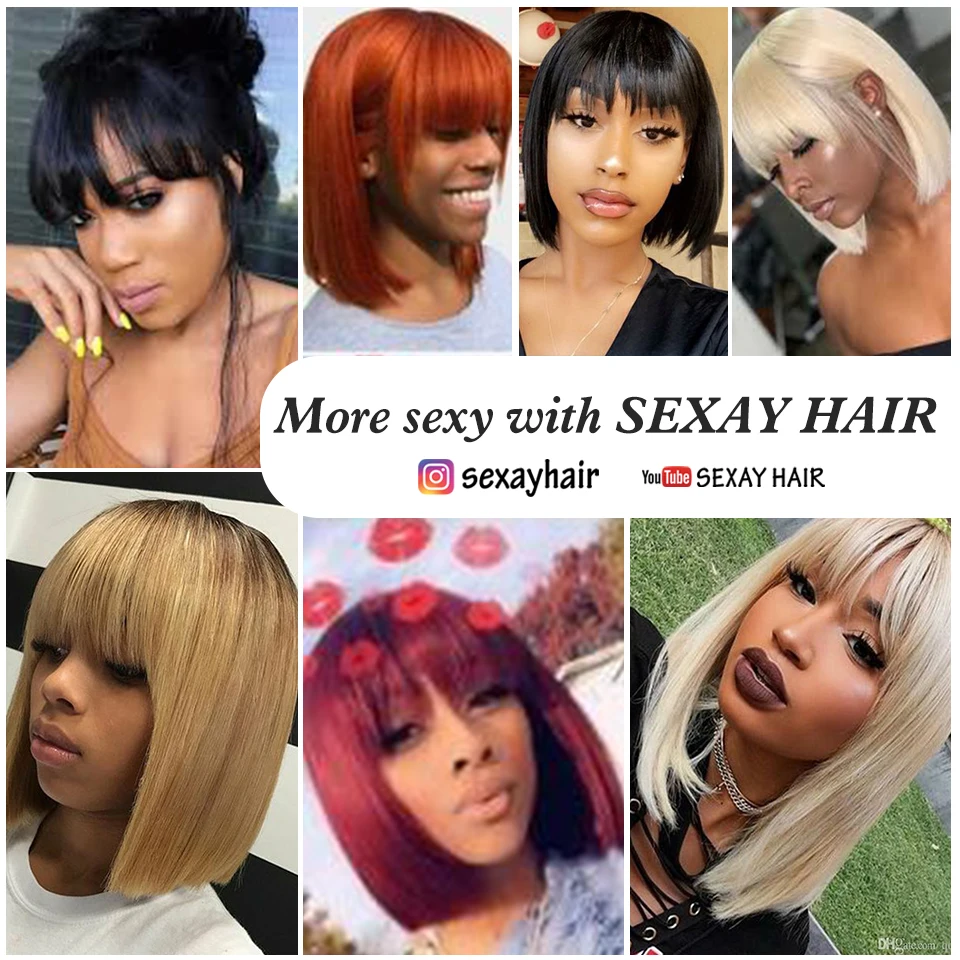 

Brazilian Human Hair Wigs Short Bob Straight Human Hair Wig With Bangs For Black Women T1B/Burg T1B/30 Color Hair Wigs With Bang