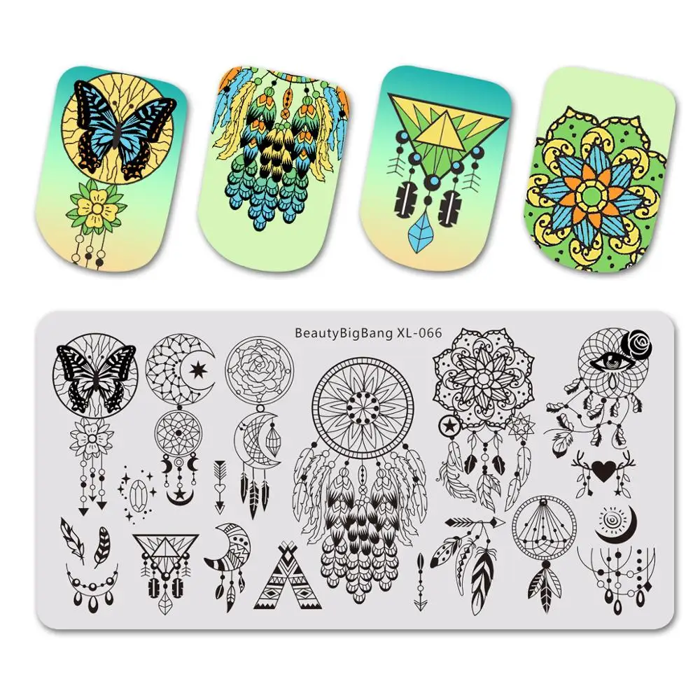BEAUTYBIGBANG птицы узоров в виде перьев павлина пластины для штамповки ногтей Nail Art