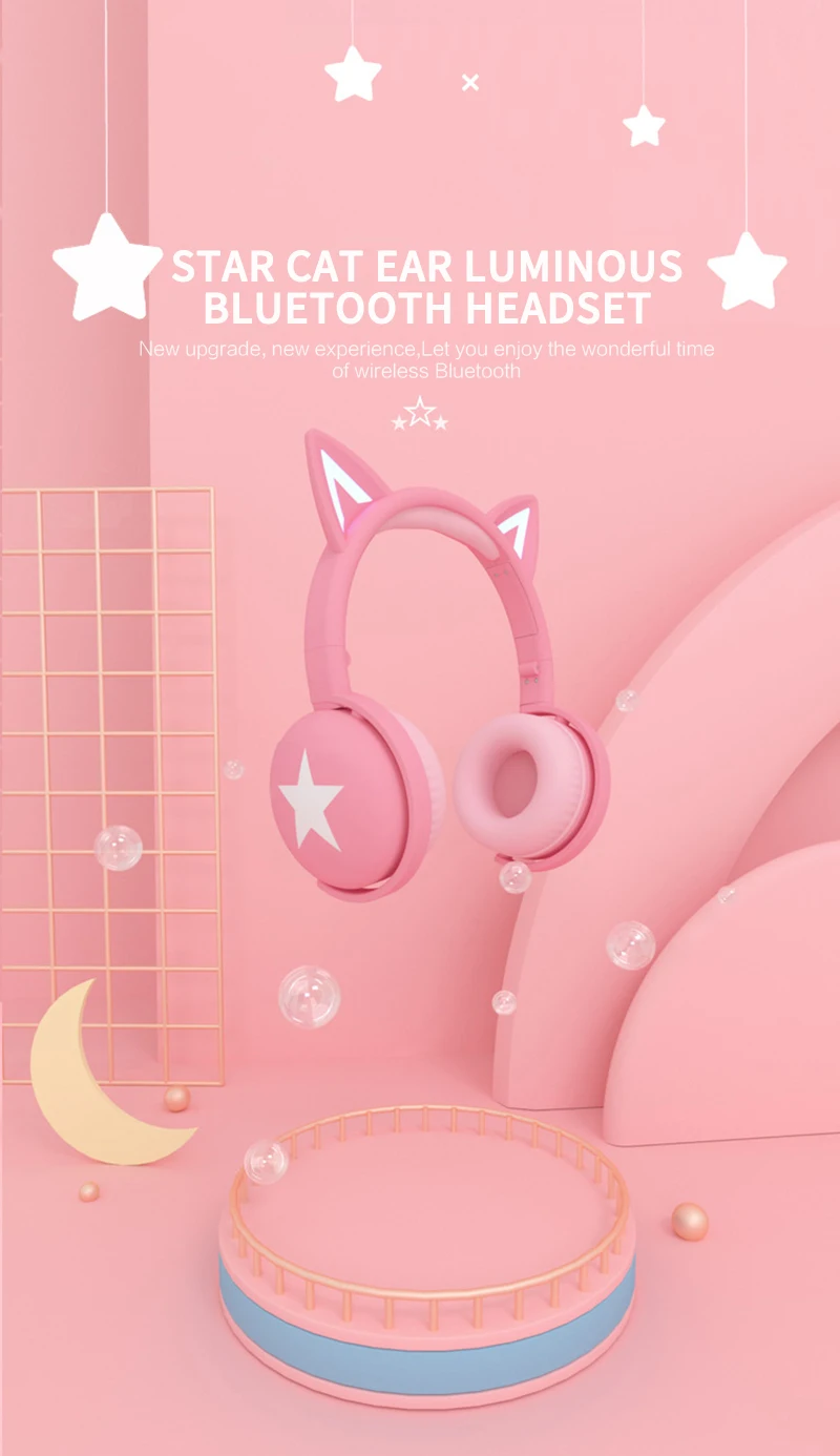 

Wireless Headphone Bluetooth5.0 Headset Cat Ear Earphone Lights With Microphone For PC Laptop Phone Bluetooth Sports Headphones