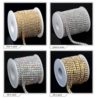 2rows 10yardsroll rhinestone abclear crystal chain goldsilver claw close base cup chain apparel sewing diy accessories