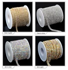 2 ряда 10 ярдоврулон Стразы ABпрозрачная Хрустальная цепочка золотистыйсеребристый коготь закрывающаяся цепочка для чашки аксессуары для шитья одежды своими руками