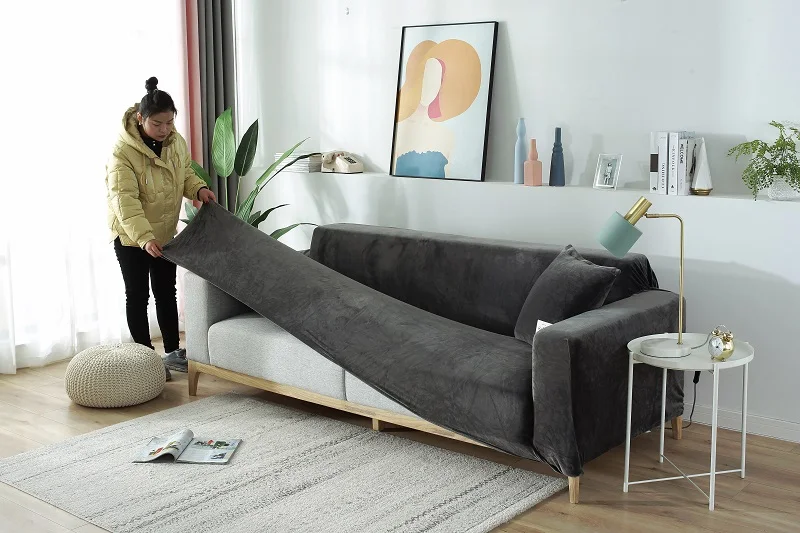 Плюшевый утолщенный чехол AiLife для дивана в гостиную эластичное покрывало