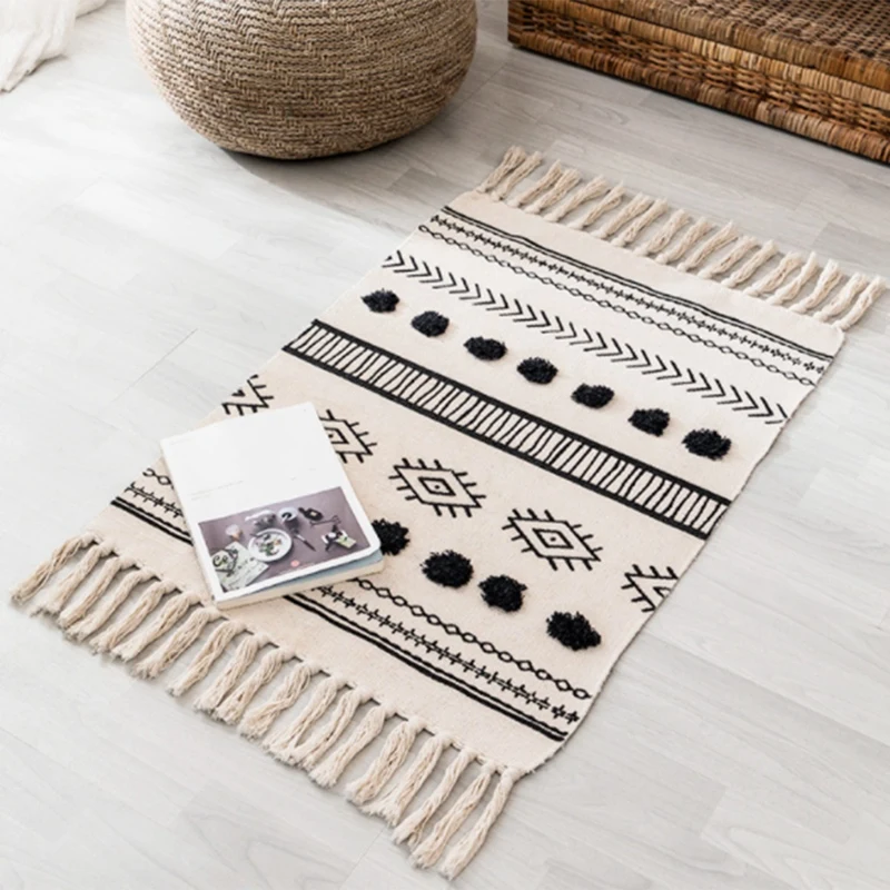 

Bohemian Hand Woven Cotton Linen Tassel Bedside Geometric Home Decor