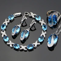 blue cubic zirconia jewelry white cz 925 sterling silver jewelry set women earringspendantnecklaceringsbracelet