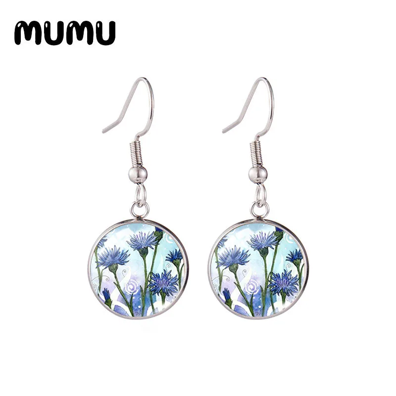 Новинка 2020 серьги в виде синих васильковых цветов ювелирные изделия круглой