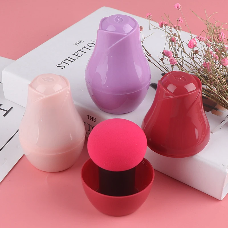 1pc Make Up Sponge Portable Colorful Mushroom Head Dry & Wet Dual Purpose Powder Puff Clear With Floral Cosmetic Package