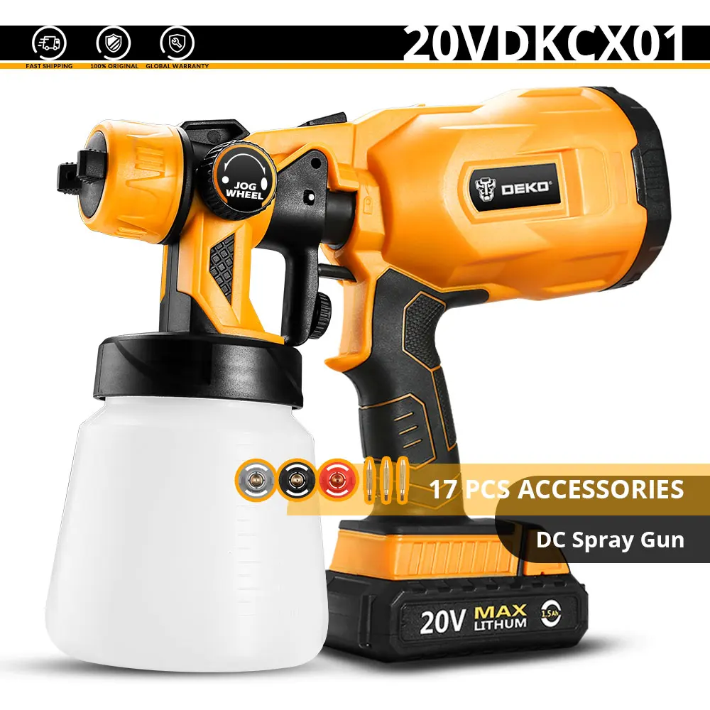 DEKO беспроводной пистолет-распылитель 20 в домашний DIY Электрический распылитель краски, насадки, Легкое распыление - Цвет: SET 1