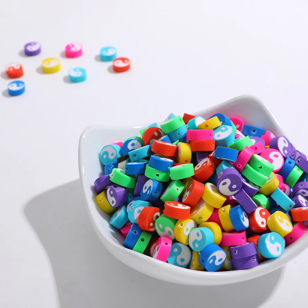 40 шт./лот разноцветные Круглые бусины Инь Янь из полимерной глины разделительные