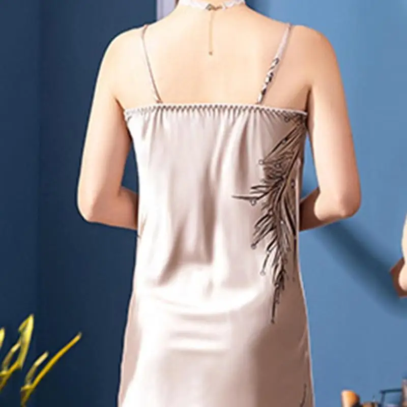 2019 Новый Шелковый ночной Для женщин принт полиэстер v образный Вырез Летняя