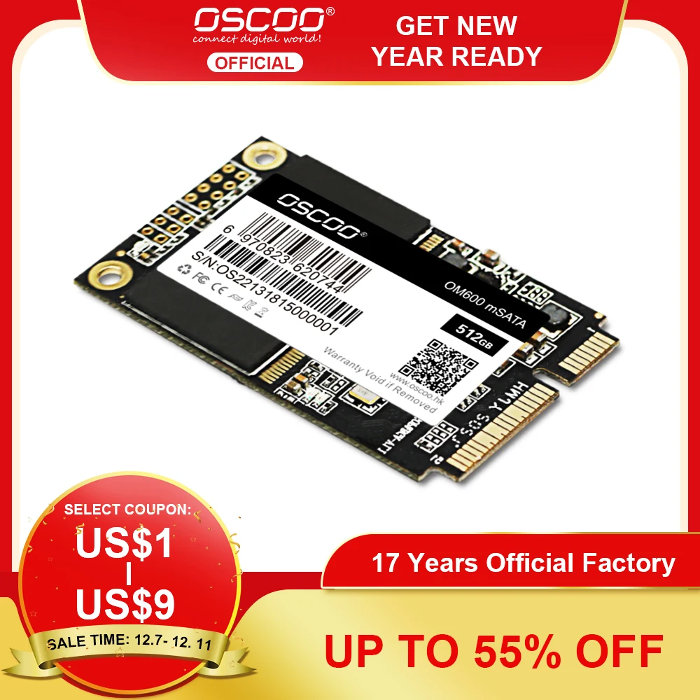 Твердотельный накопитель OSCOO 512 Гб MLC SSD Mini mSATA SATA3 ГБ Внутренний твердотельный