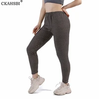 ckahsbi high waist fitness gym leggings women plaid tights workout running activewear yoga pants sport wear breathable bottom