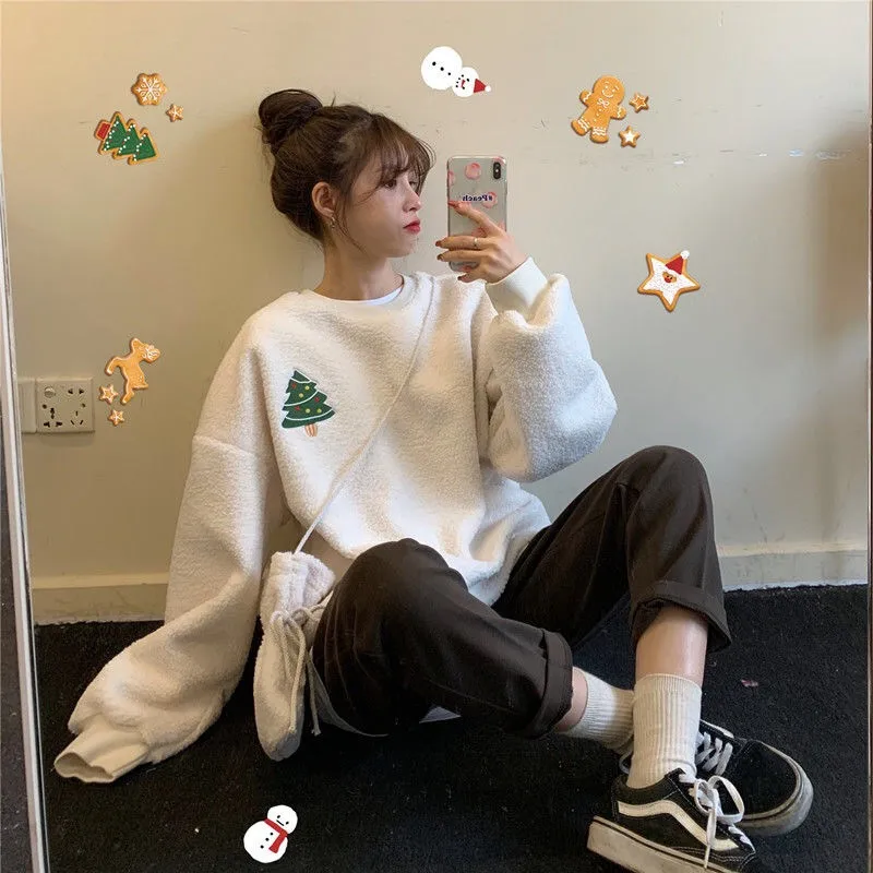 

New Autumn Sweatshirt Women Long Sleeve Pullovers Winter Casual Kawaii Streetwear Plus Size Thick Loose Hoody