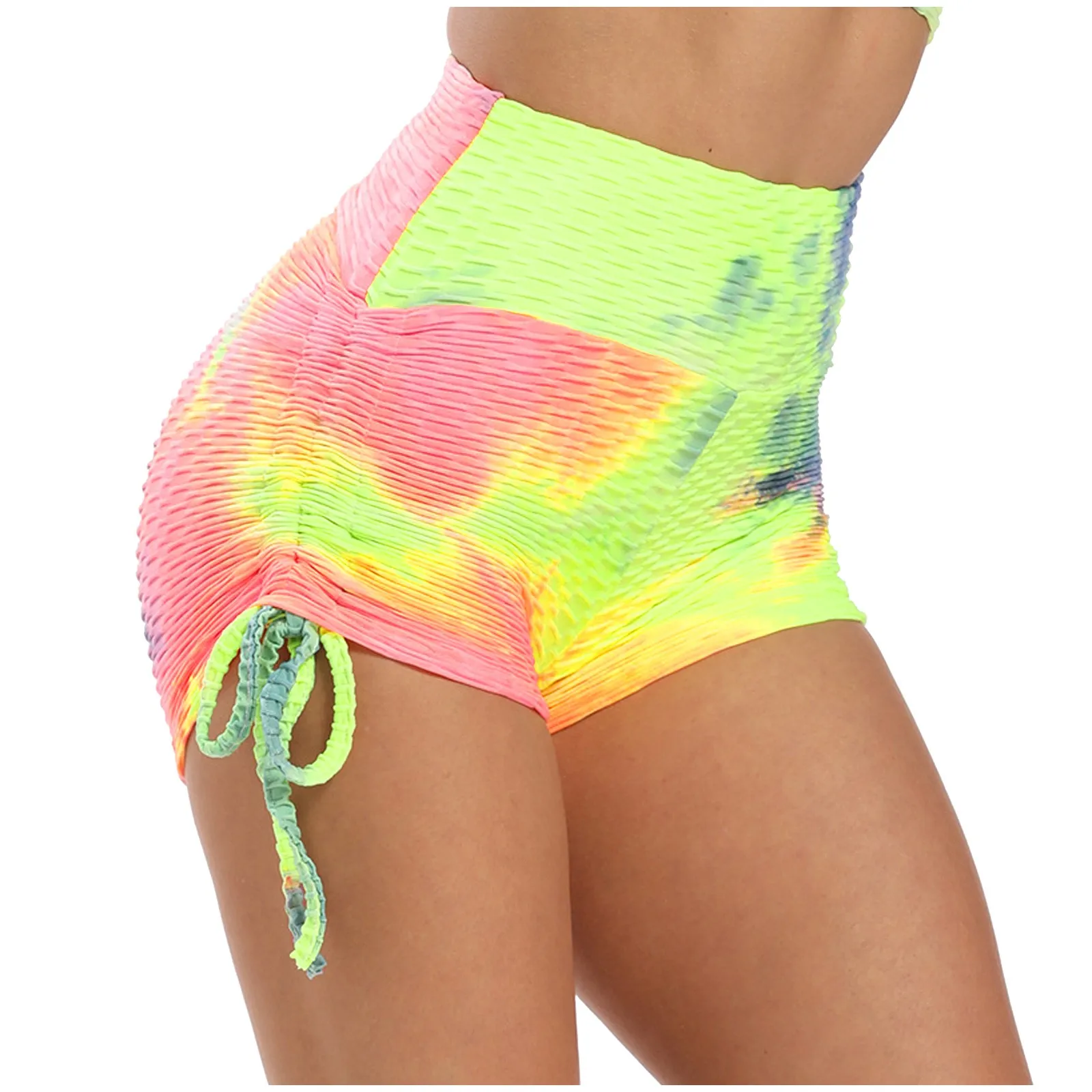 

Drawstring Yoga Shorts Tie Dye Print Sports Leggins High Waist Workout Leggings Fitness Hip Lifting Tighs Штаны для йоги A50