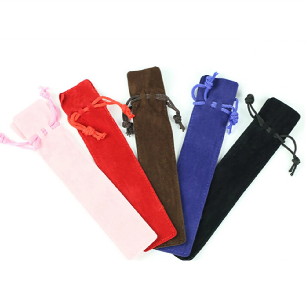 5PCS Velvet Single Pencil Bag Pen Pouch Holder Pen Case With Rope For Rollerball /Fountain/Ballpoint Pen