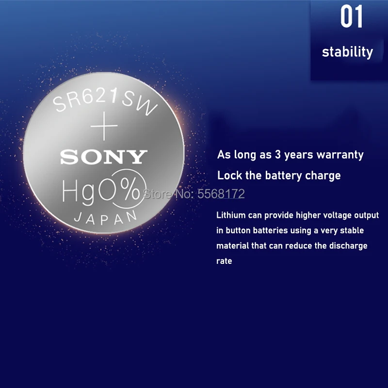 10 шт./лот Sony 364 оригинальные 1 55 V серебряные Оксидные батарейки для часов SR621SW V364 SR60