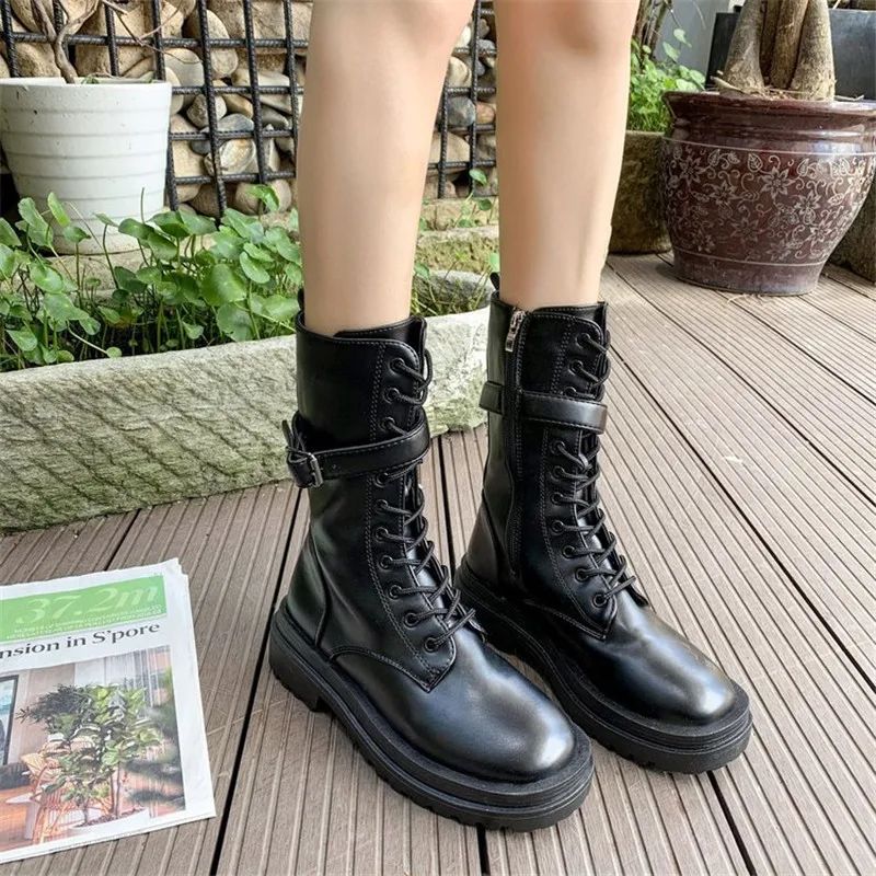 

Spring Autumn Women high quality leather boots Fashion Non-slip wear-resistant outdoor Comfortable Thick bottom Women boots