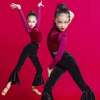 kids new latin dance clothes winter fashion 2pcs dancing outfit long sleeve costumes for girls stage performance for sale