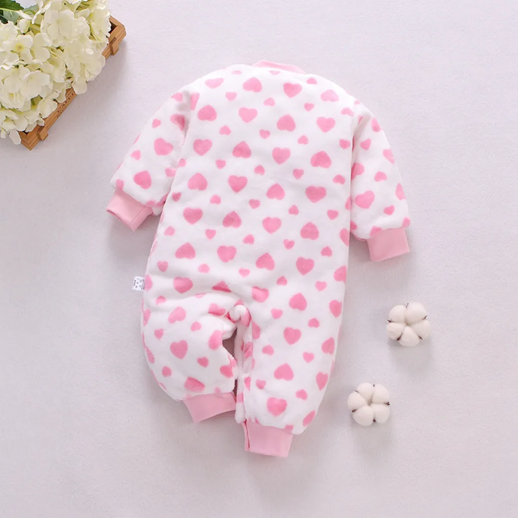 Newborn Romper Winter Warm Clothes Baby Girl Fleece Thick O-Neck Striped Romper Long Sleeve Jumpsuit Outfit Coat Clothes